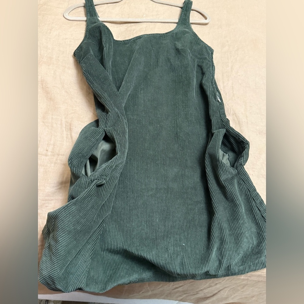 ASOS forest green a-line  corduroy pinafore mini dress with pockets - Picture 8 of 13